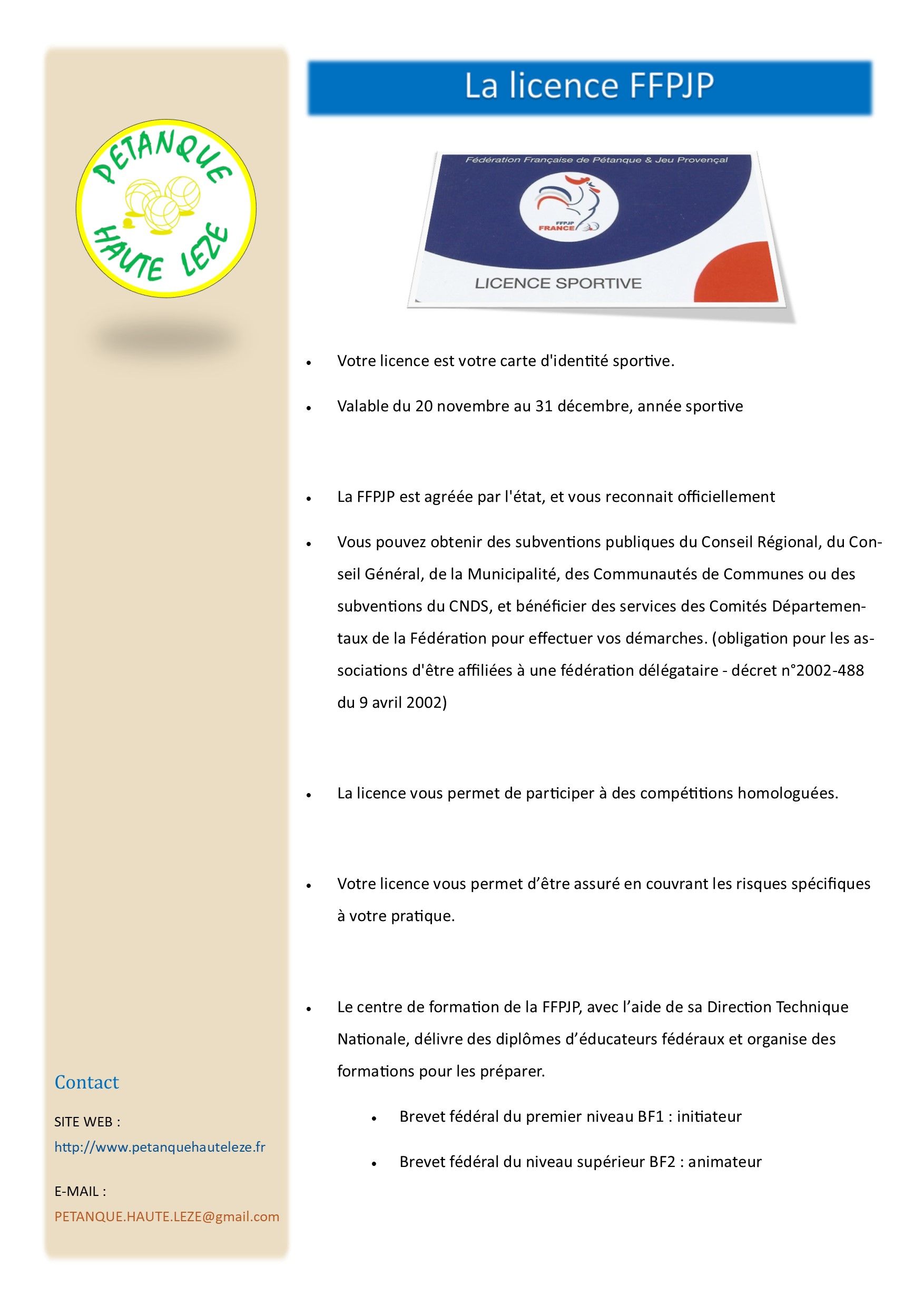 A quoi me sert la licence FFPJP ? Pétanque Haute Lèze A quoi me sert la licence FFPJP ? Pétanque Haute Lèze