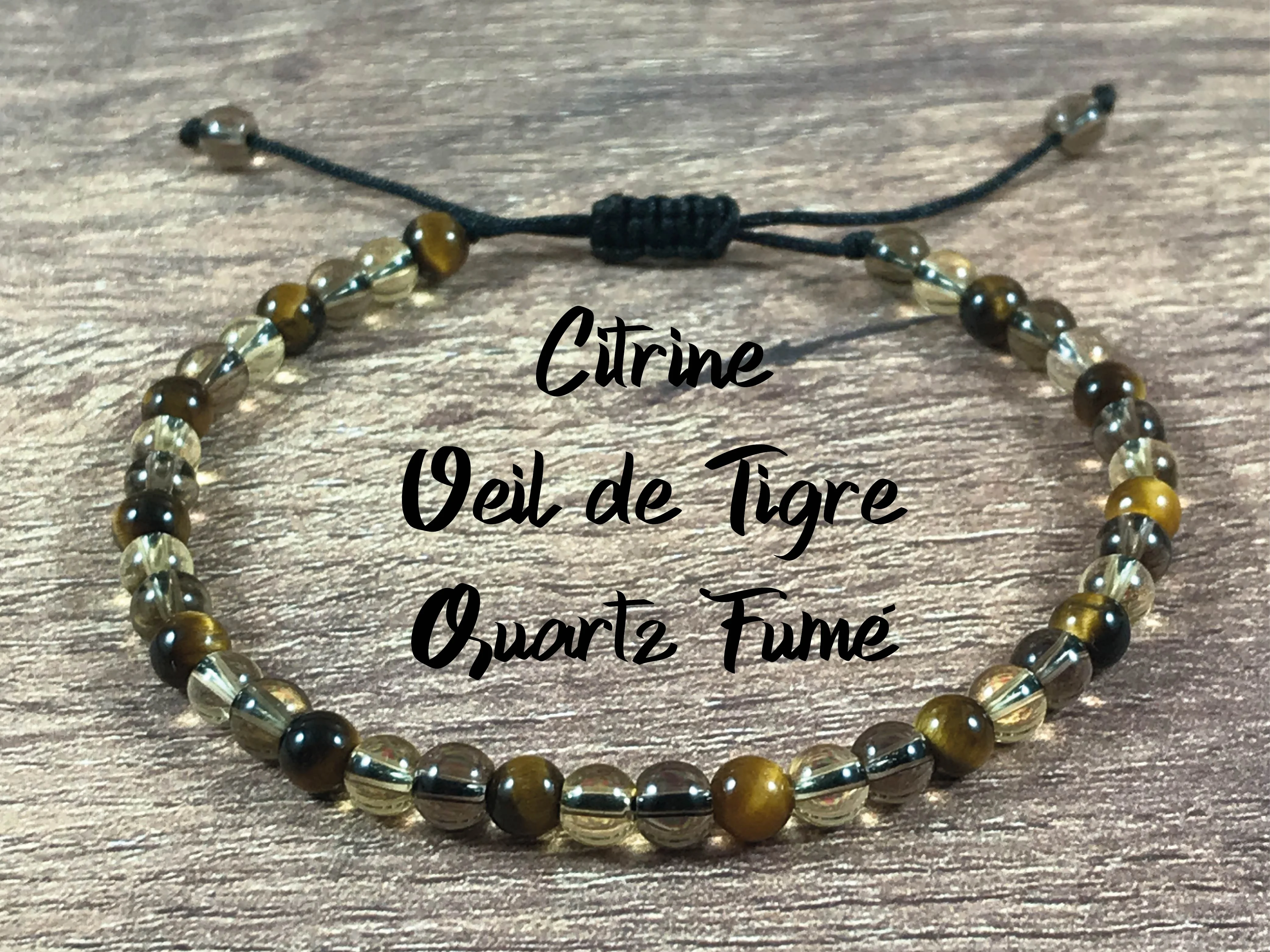 Bracelet Citrine Quartz Fumé et Oeil de Tigre - Modèle Tila