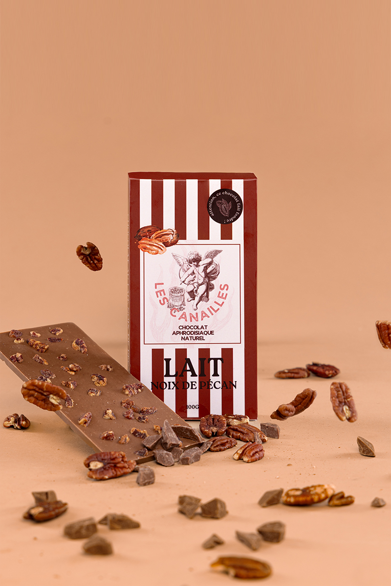 Chocolat aphrodisiaque • Lait, Pécan • 100g