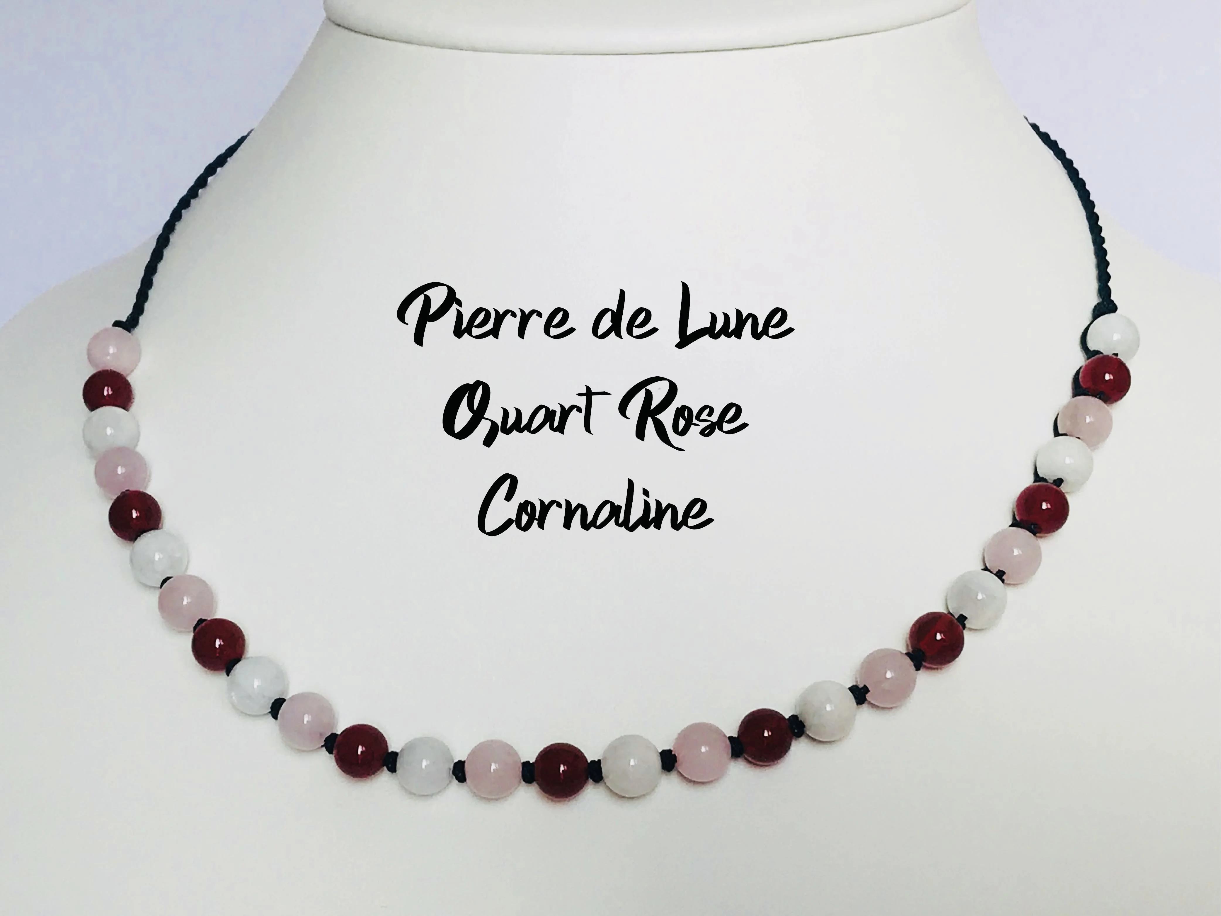 Collier en Pierres Naturelles - Quartz Rose Cornaline et Pierre de Lune