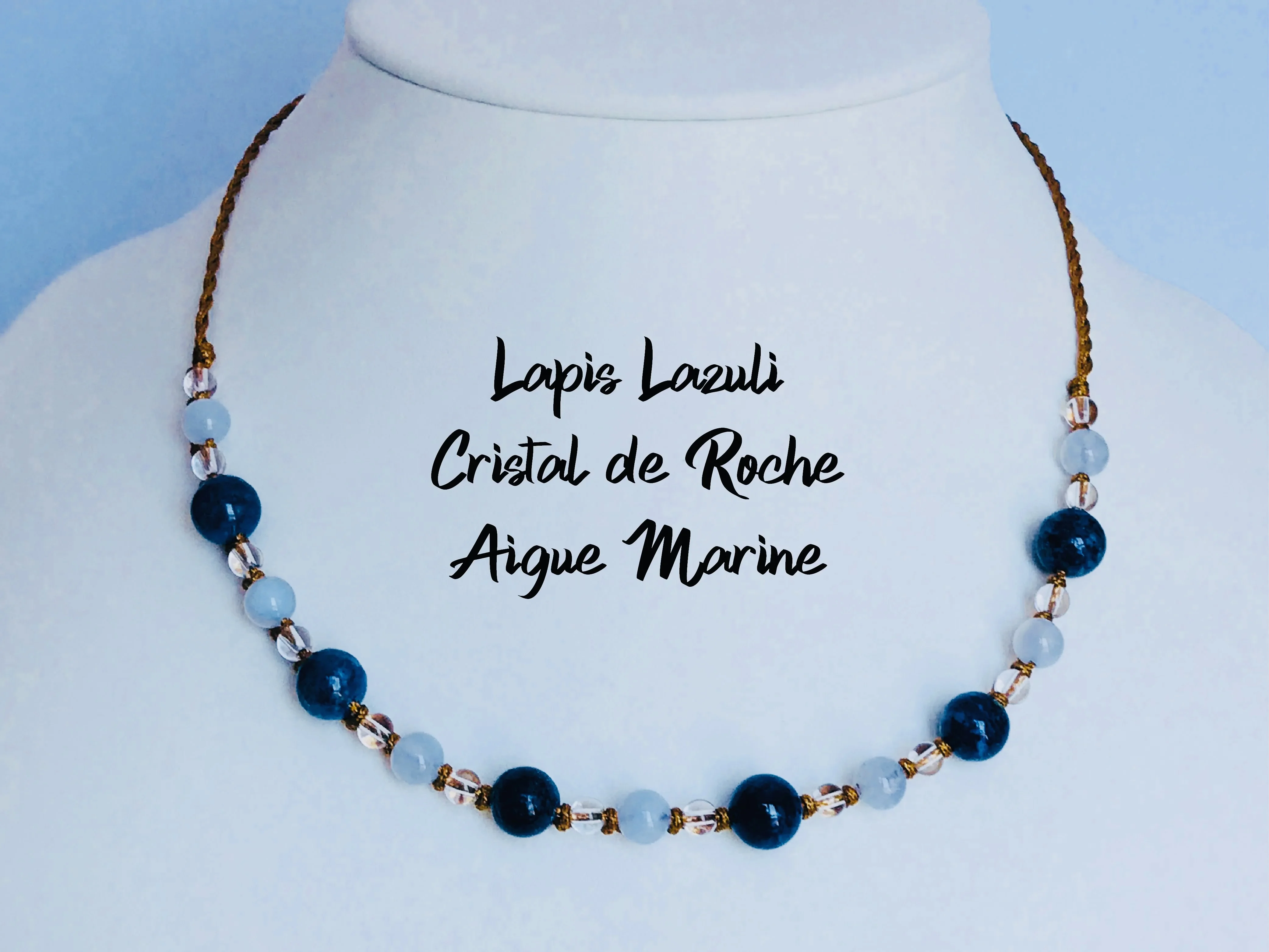 Collier en Pierres Naturelles - Lapis Lazuli Cristal de Roche Aigue Marine