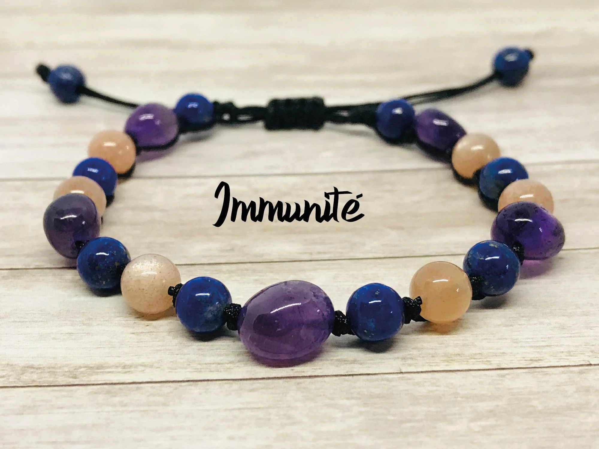 Bracelet Améthyste Lapis Lazuli Pierre de Soleil - Modèle Maya