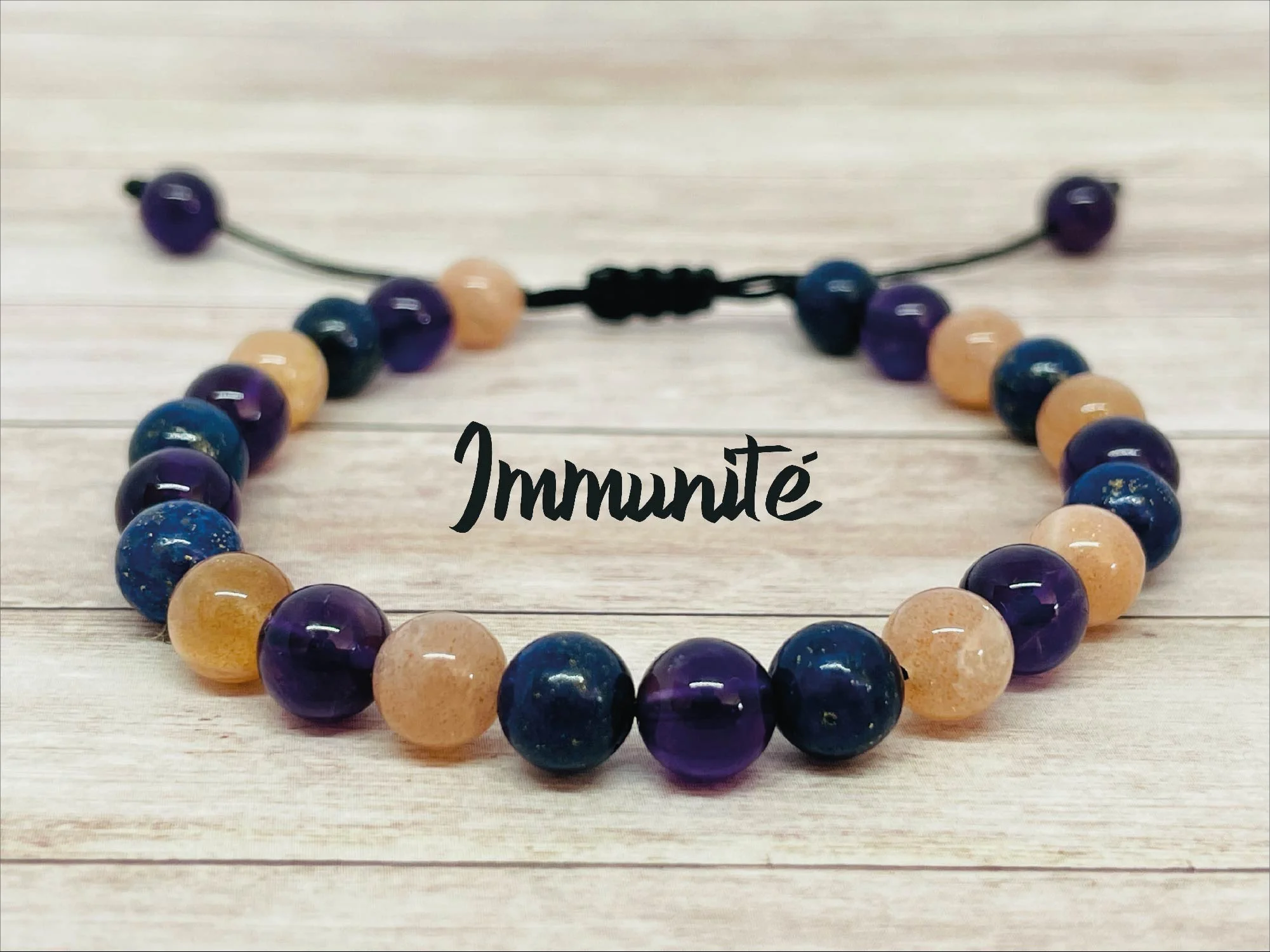 Bracelet Lapis Lazuli Améthyste et Pierre de Soleil - Modèle Cléo