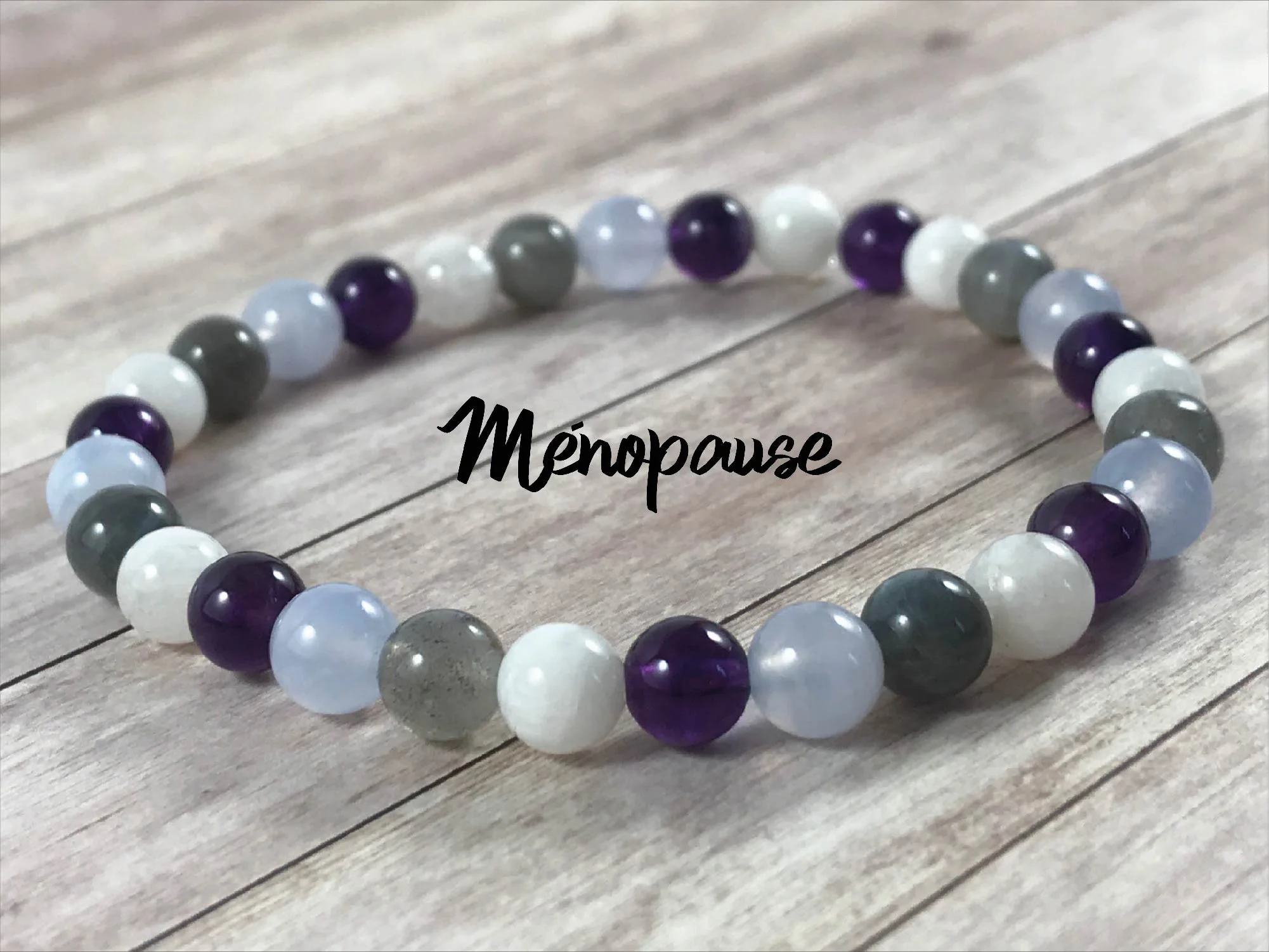 Bracelet Ménopause - Pierre de Lune Améthyste Labradorite Calcédoine - Modèle Lilou