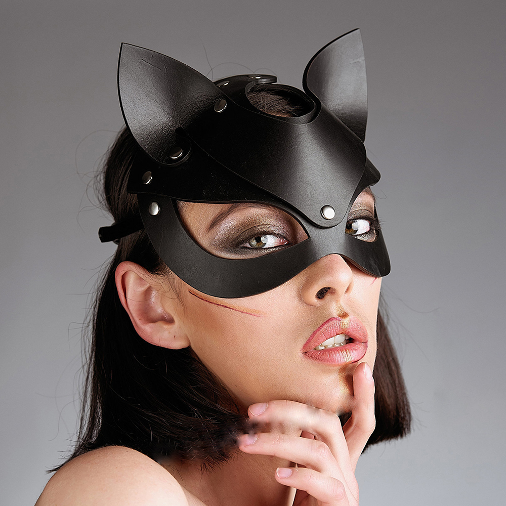Masque Chat fétichiste simili cuir ajustable