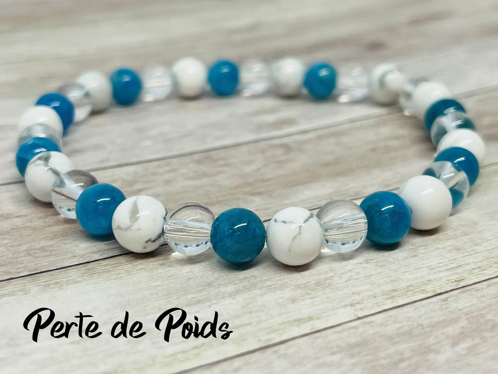Bracelet Apatite Howlite Cristal de Roche - Modèle Lilo