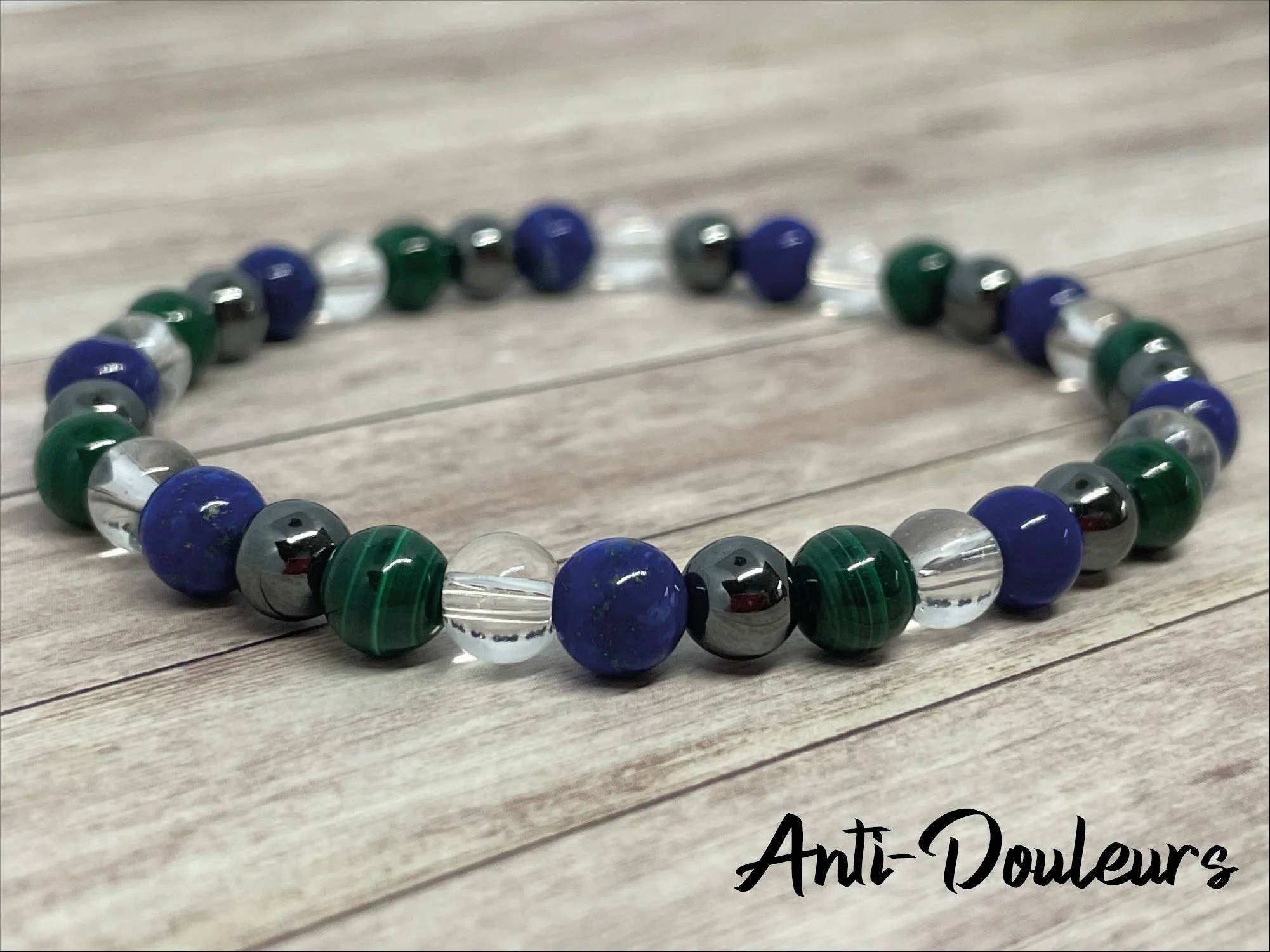 Bracelet Malachite Hematite Lapis Lazuli Cristal de roche