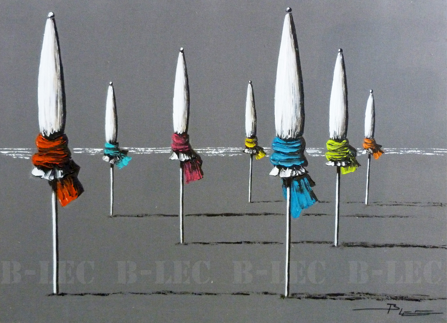 Les parasols multicolores 50x70cm