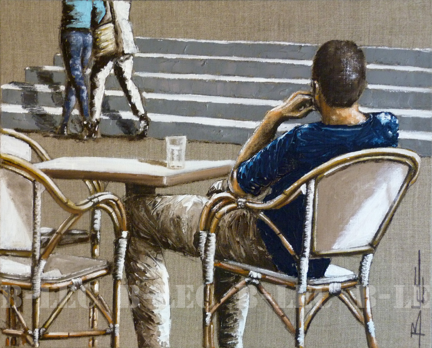 Homme à la terrasse 40x50cm