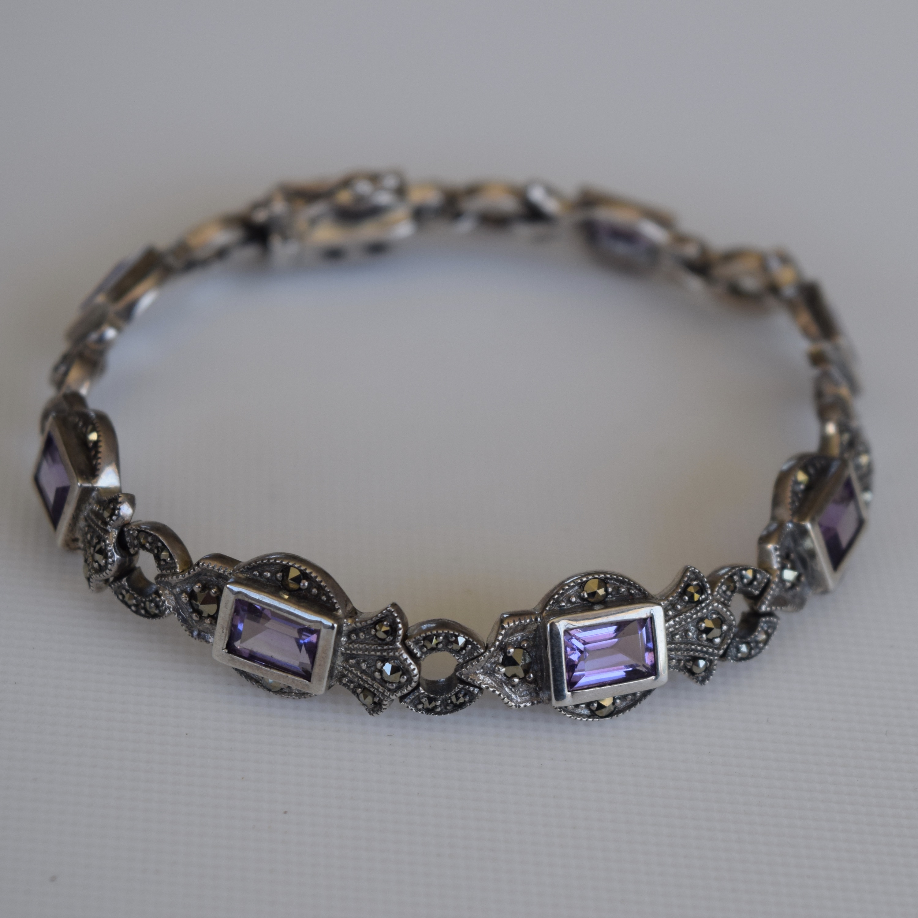 BRACELET AMETHYSTES ET MARCASSITES ARGENT