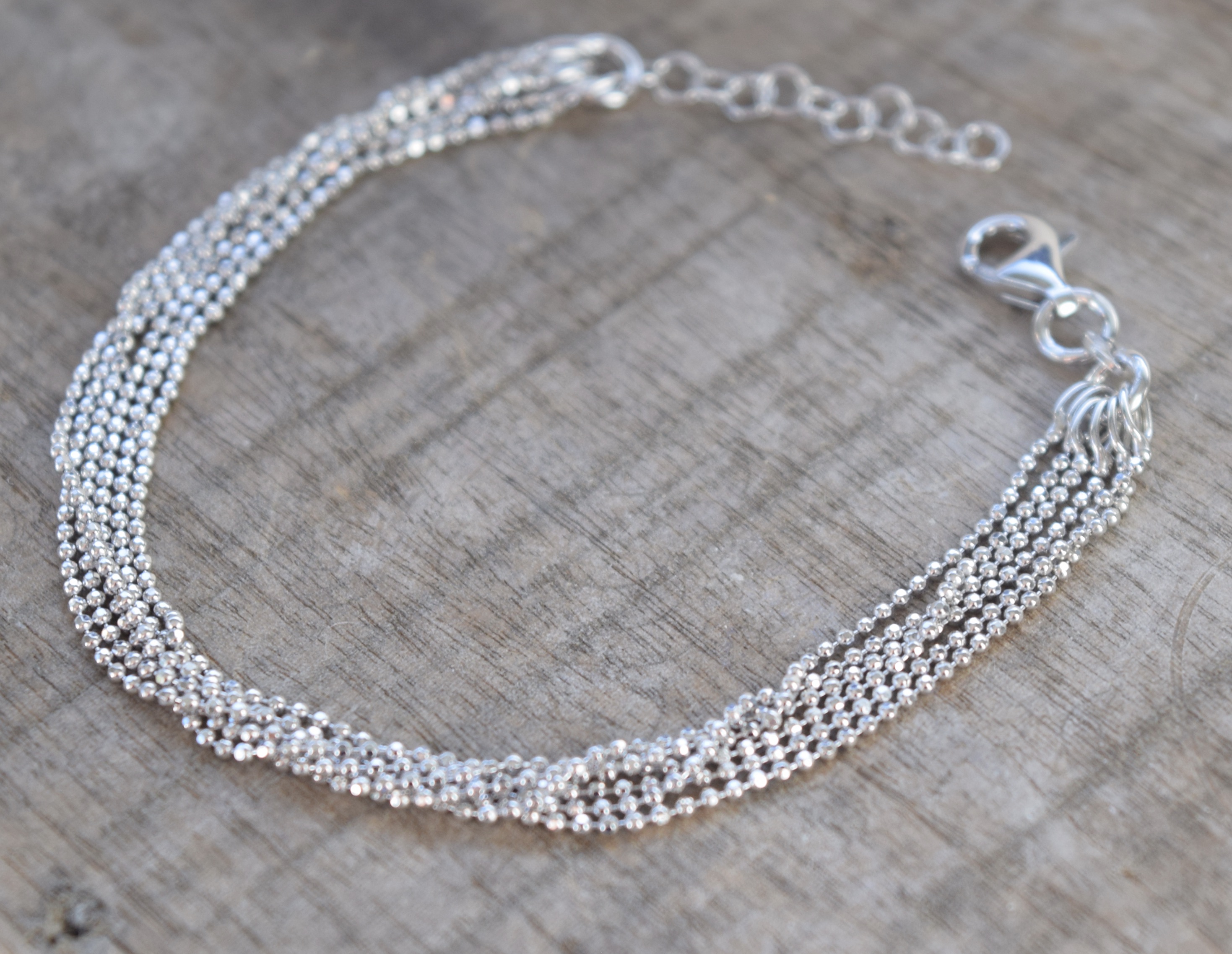 BRACELET ARGENT 925 RHODIE MAILLE DIAMENTÉE