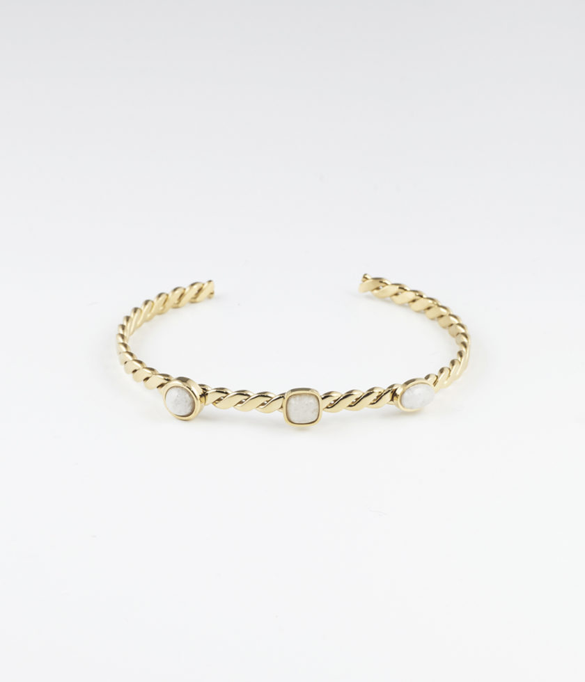 BRACELET JONC ACIER DORE PIERRE AGATHE BLANCHE 