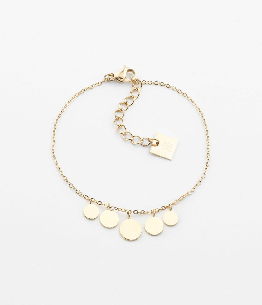 BRACELET ACIER DORE PAMPILLES RONDES