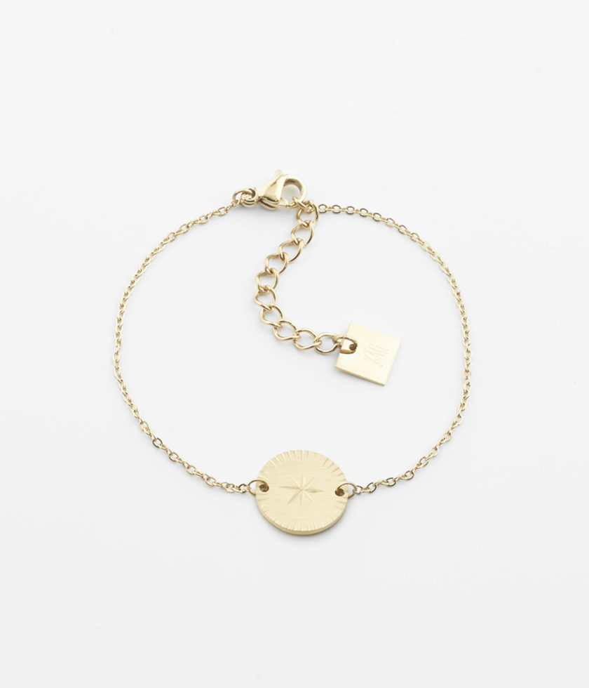 BRACELET ACIER DORE ROND  ETOILE POLAIRE 