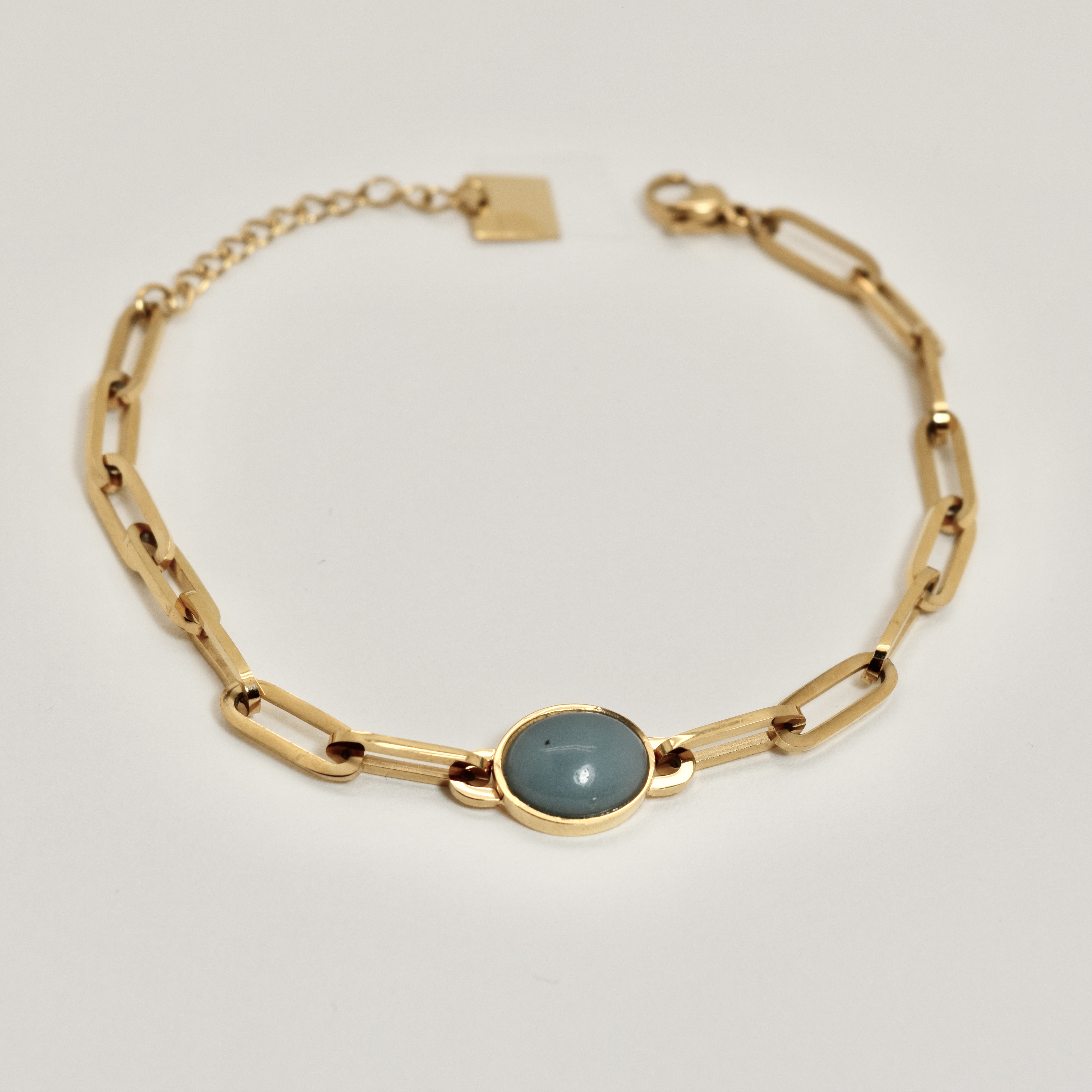 BRACELET CHAINE ACIER DORE PIERRE AMAZONITE 