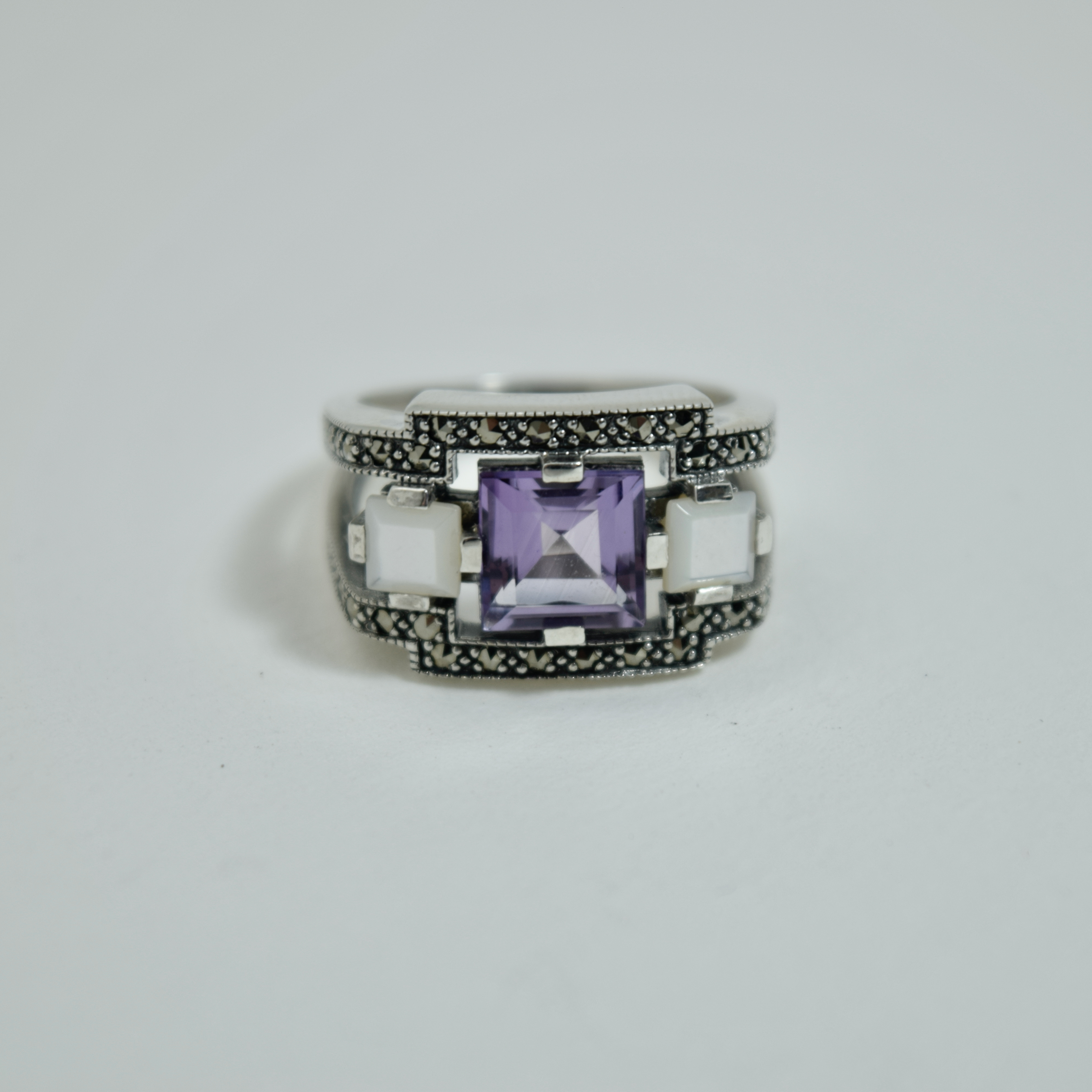 BAGUE ARGENT 925 AMETHYSTE ET NACRE