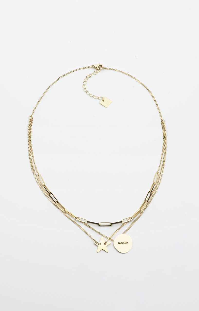 COLLIER EN ACIER DORÉ MULTIRANGS