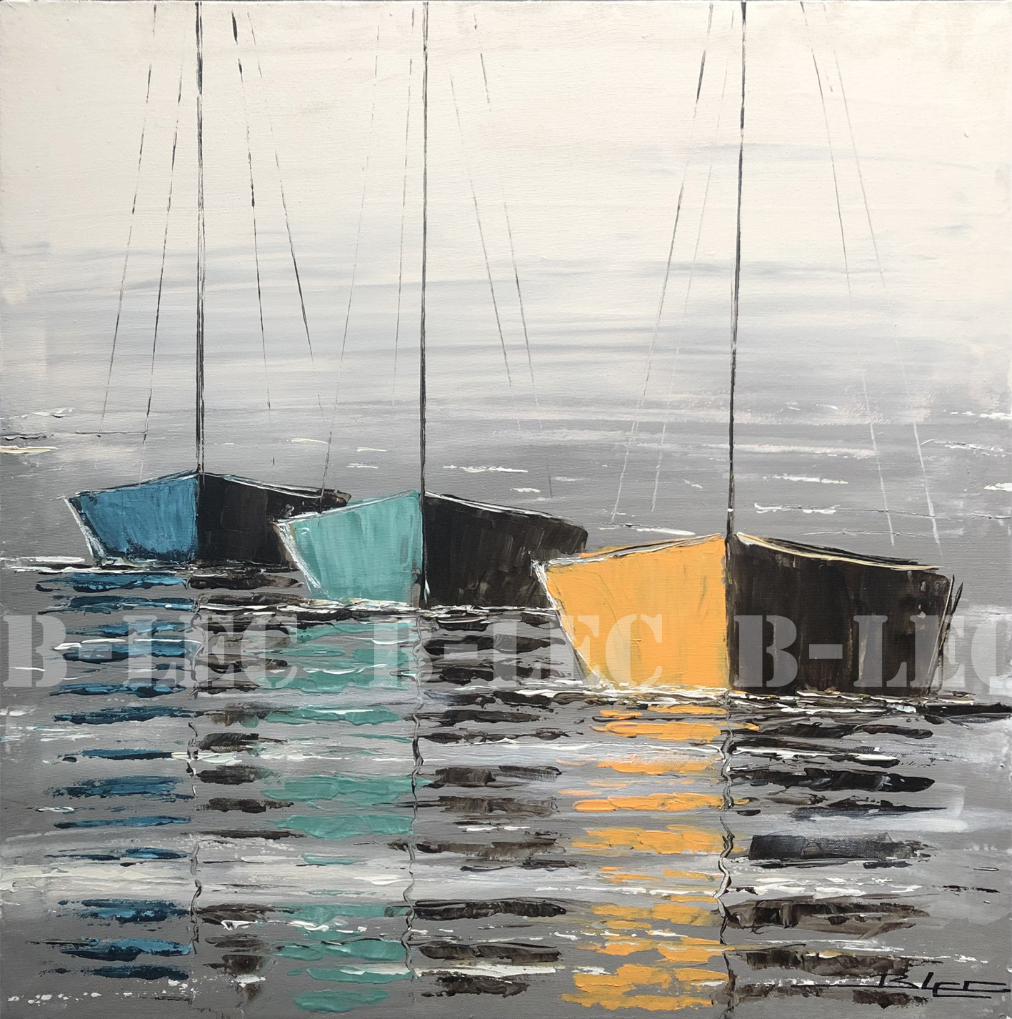 ..Bateaux safran, bleu vert, bleu