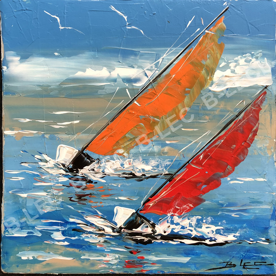 .Bateaux voiles orange et rouge