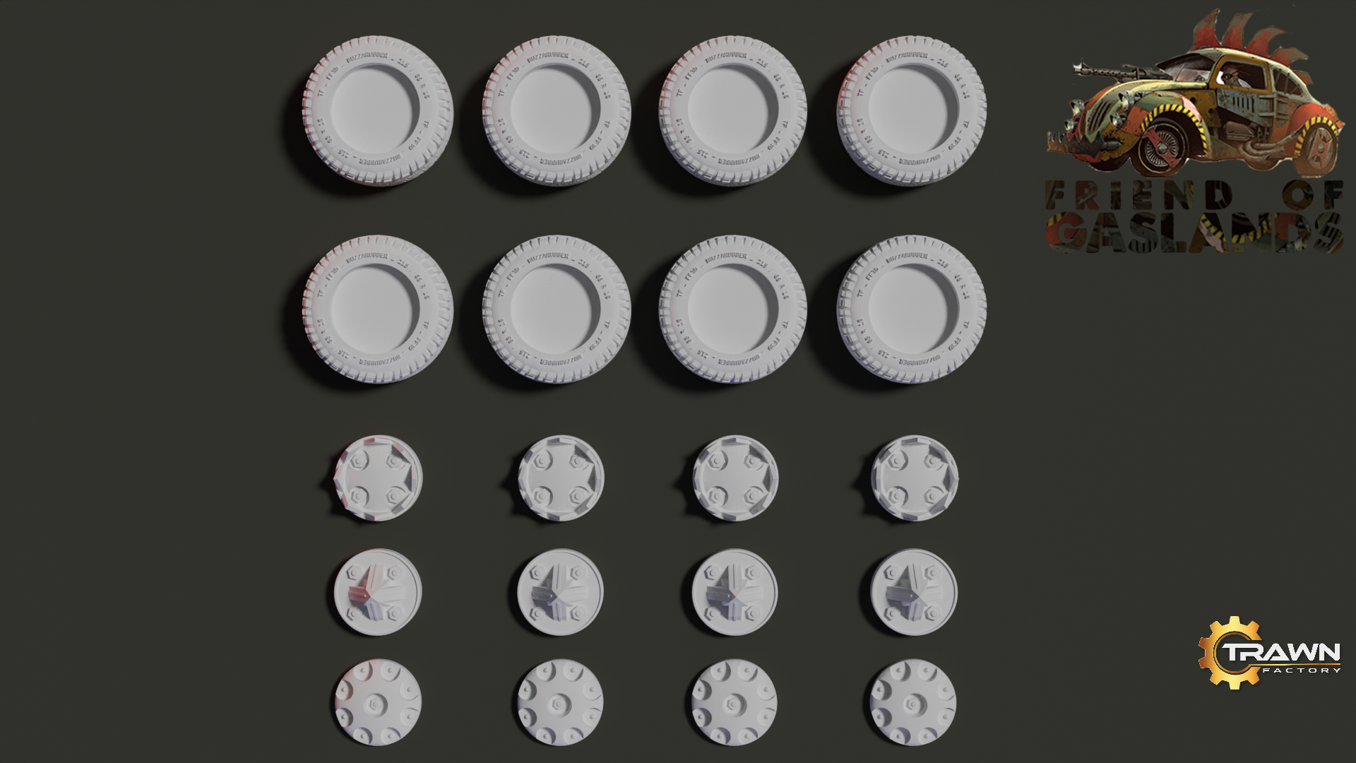 Kit roues cross L (14mm) Gaslands - Frenchforge3d x Trawn Factory 