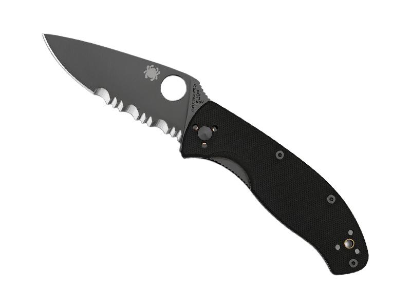 SPYDERCO TENACIOUS G10 NOIR LAME NOIRE SEMI-DENTEE, C122GBBKPS